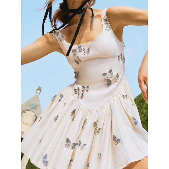 Agua by Agua Bendita Dresses & Skirts - AGUA BY AGUA BENDITA Pluma Lymanopoda appliquéd gathered linen mini dress